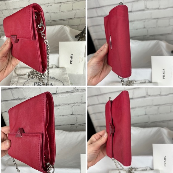 PRADA magenta color nylon Tessuto enamel mini compact wallet crossbody - Picture 5 of 14